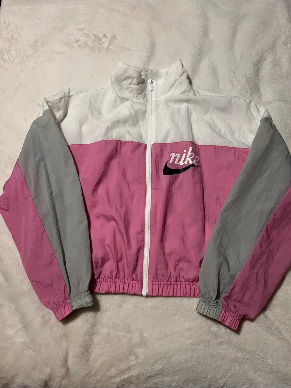 Nike Women’s Pink, White and Gray Windbreaker Jacket Size M